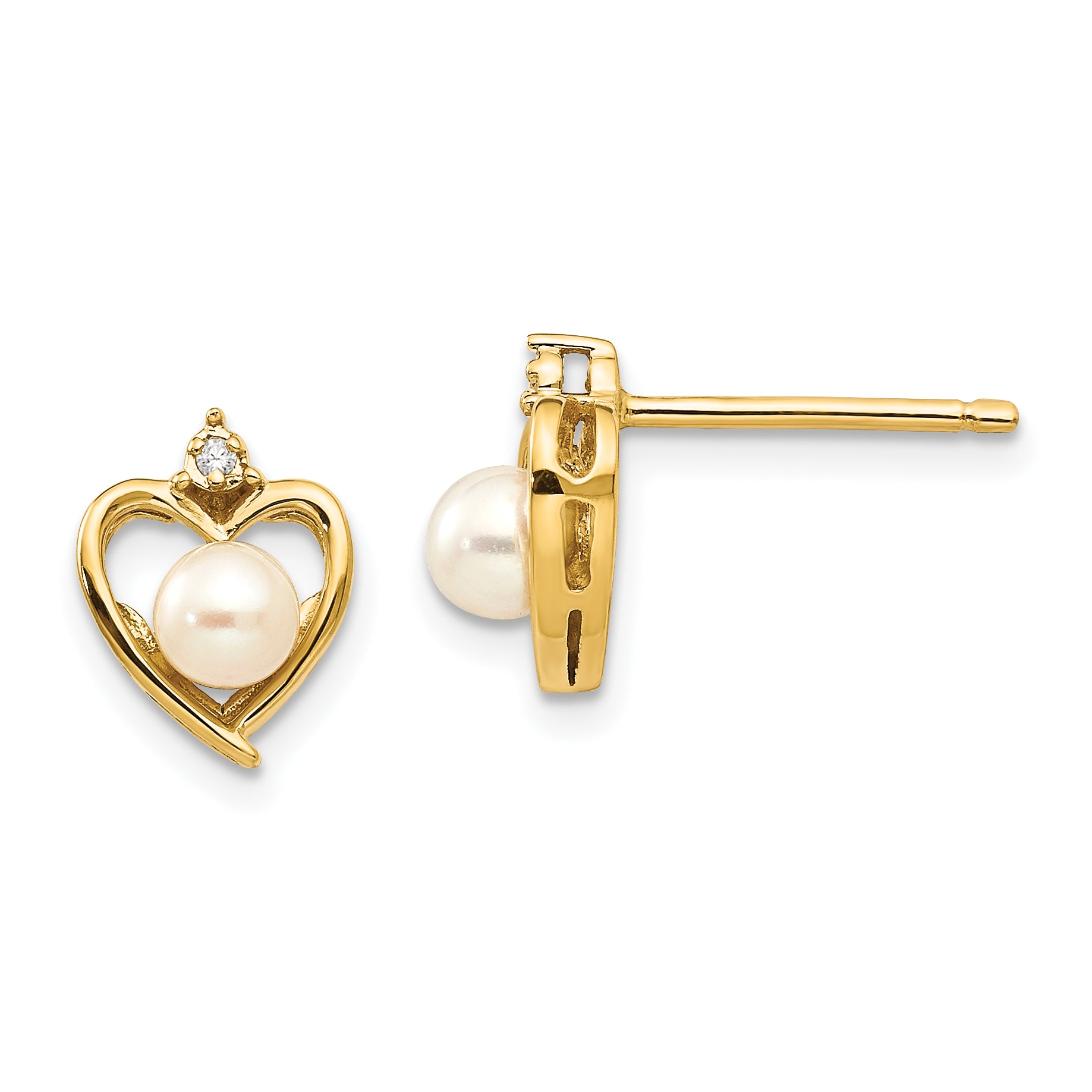14k FW Cultured Pearl and Diamond Heart Earrings Main image