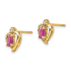 14k Ruby and Diamond Heart Earrings