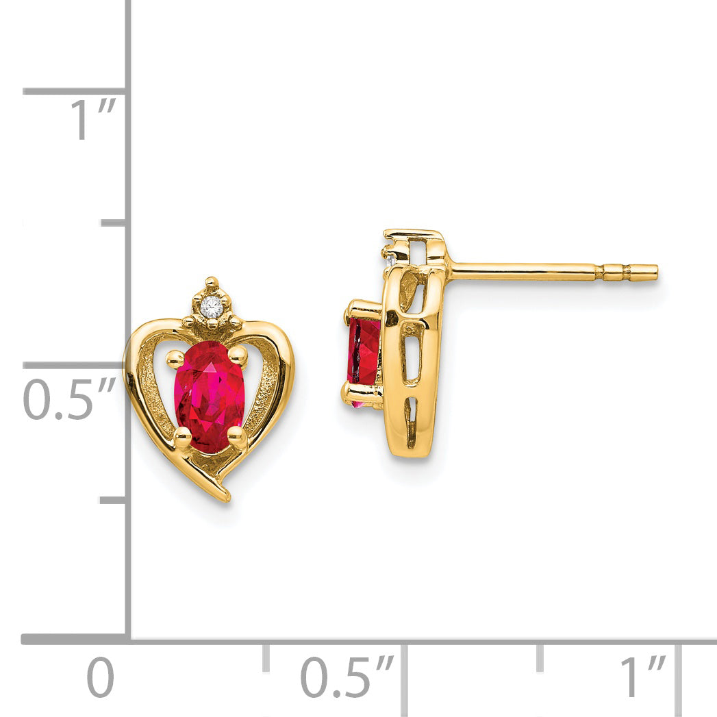 14k Ruby and Diamond Heart Earrings