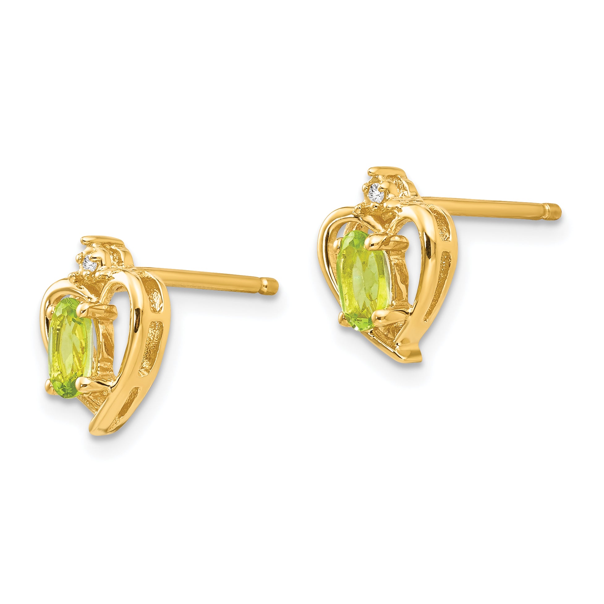 14k Peridot and Diamond Heart Earrings Secondary image