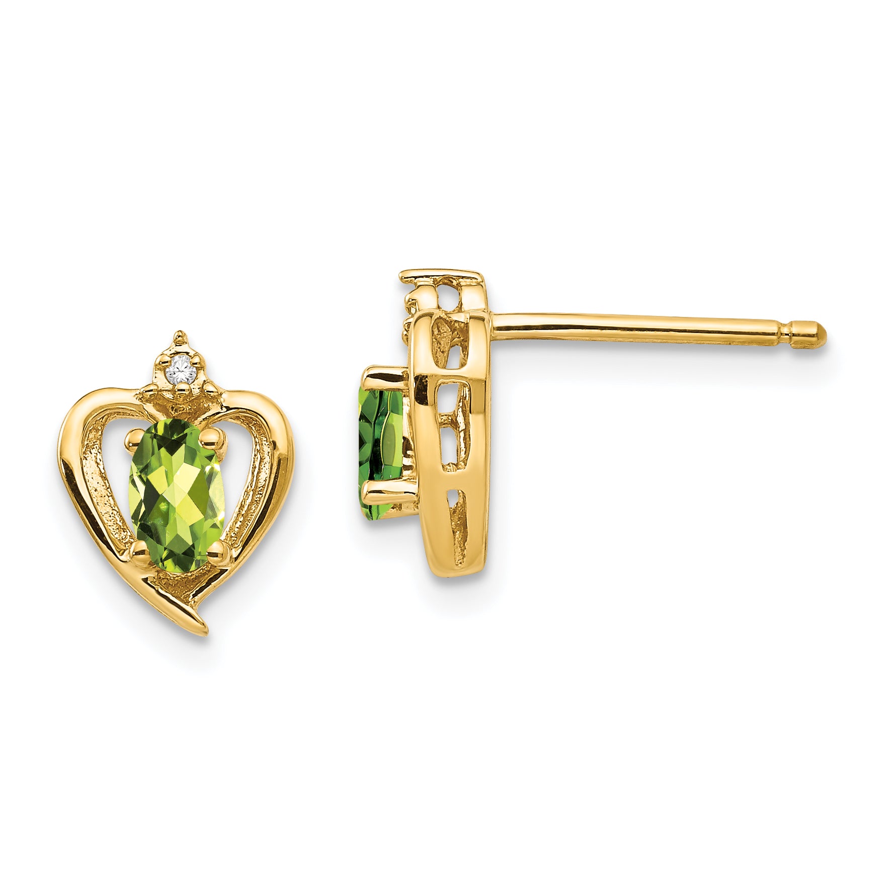 14k Peridot and Diamond Heart Earrings Main image