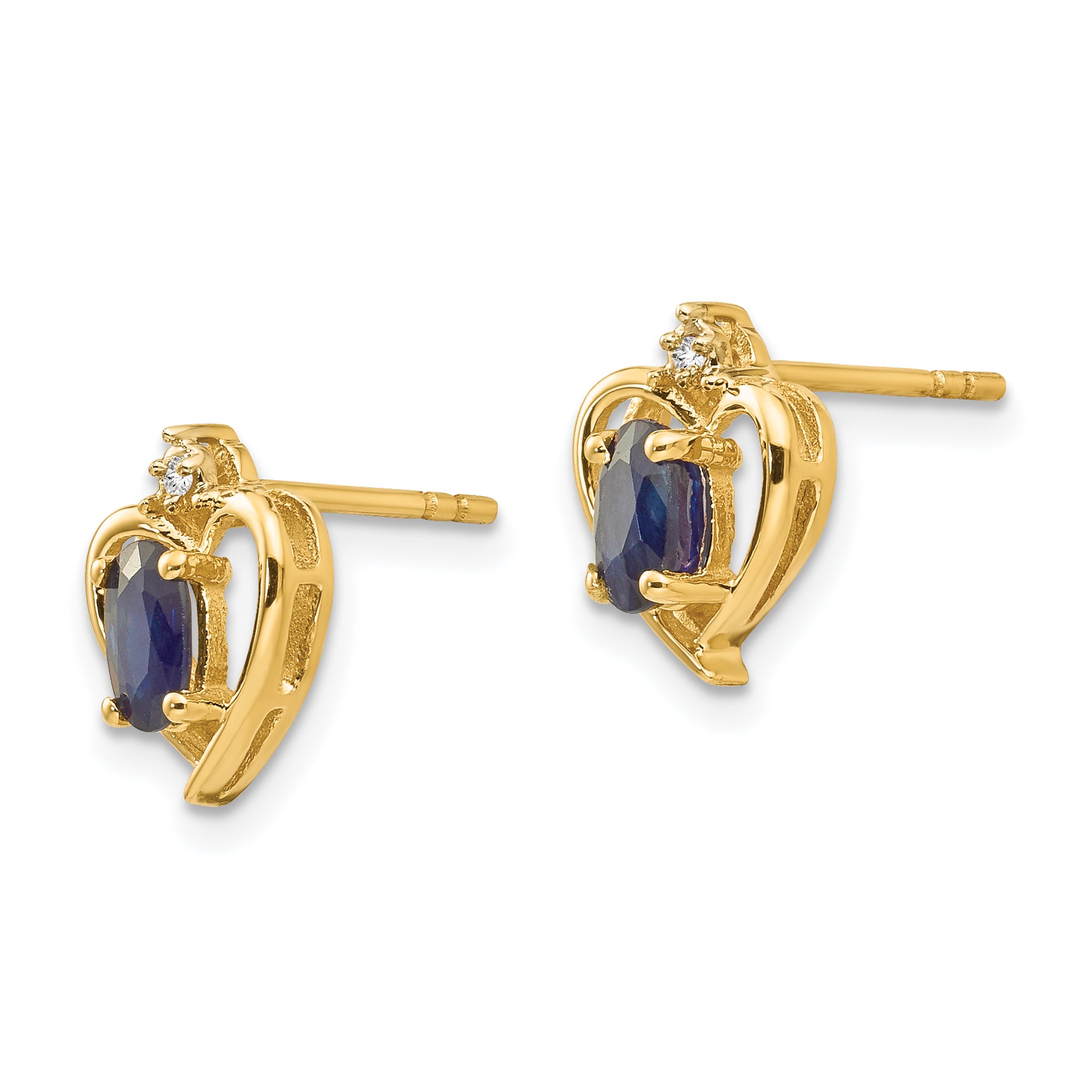 14k Sapphire and Diamond Heart Earrings Secondary image