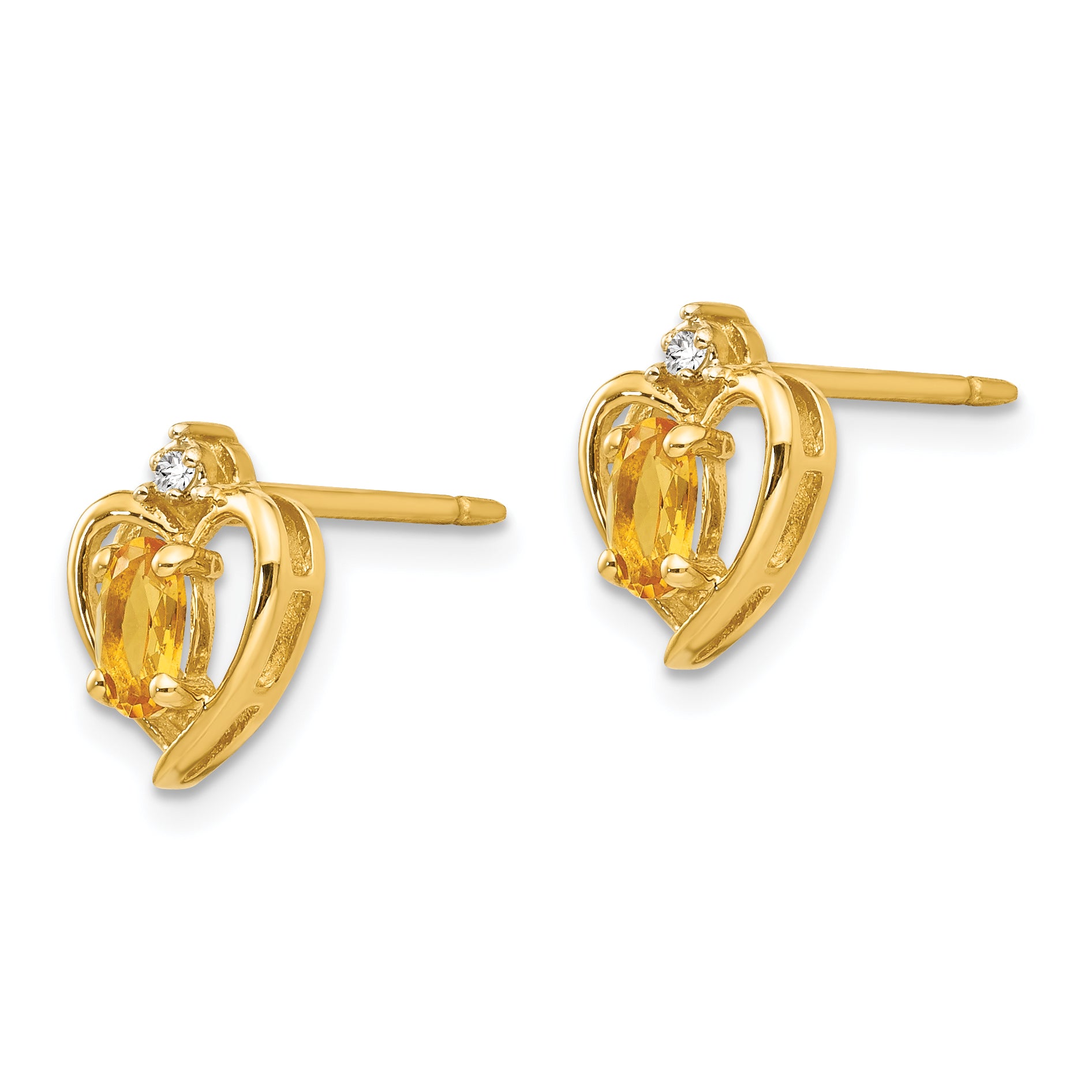 14k Citrine and Diamond Heart Earrings Secondary image