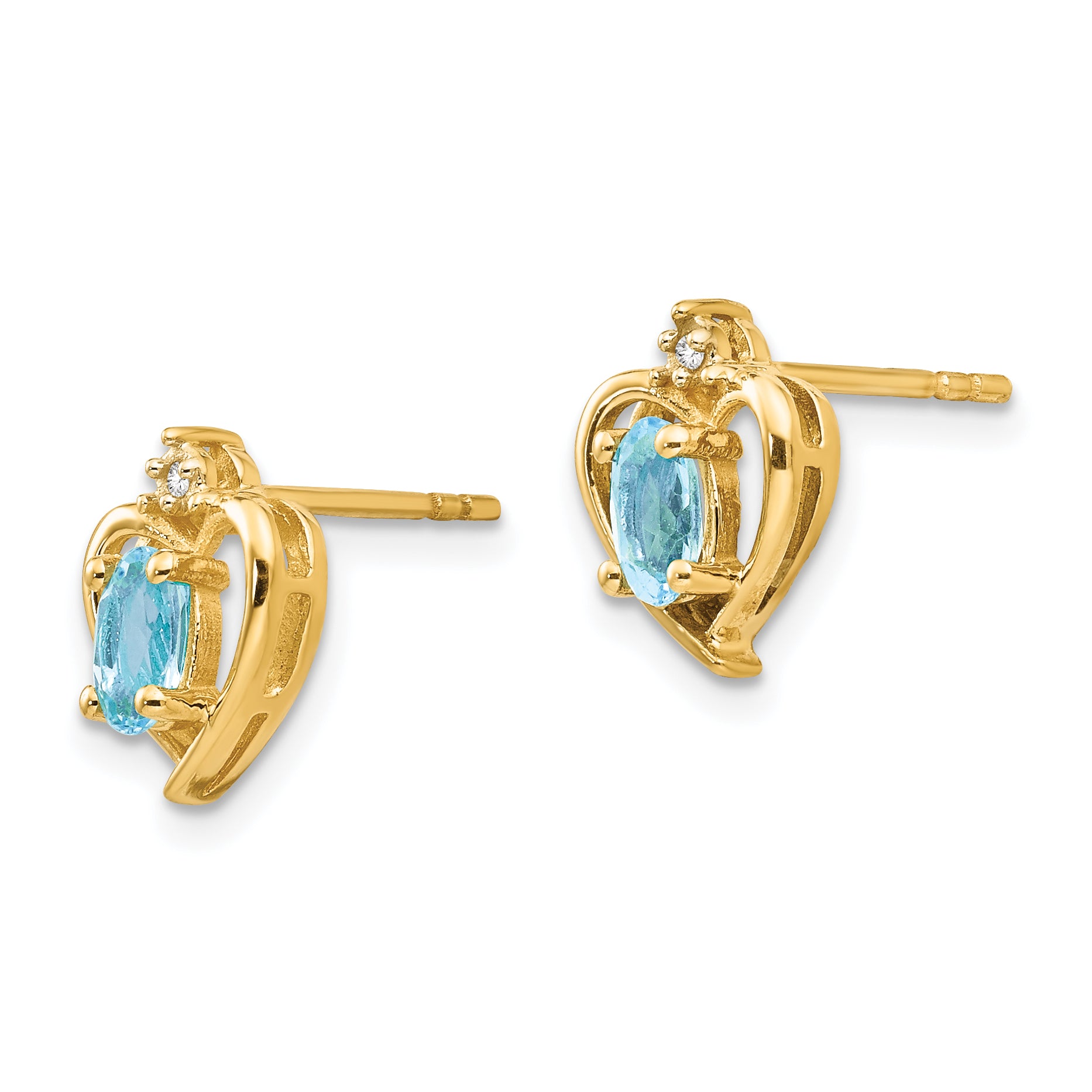 14k Blue Topaz and Diamond Heart Earrings Secondary image