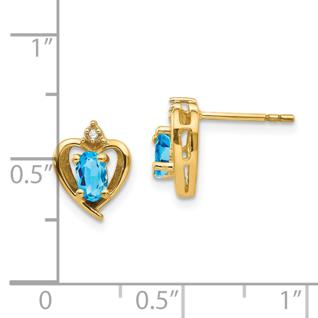 14k Blue Topaz and Diamond Heart Earrings