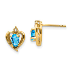 14k Blue Topaz and Diamond Heart Earrings