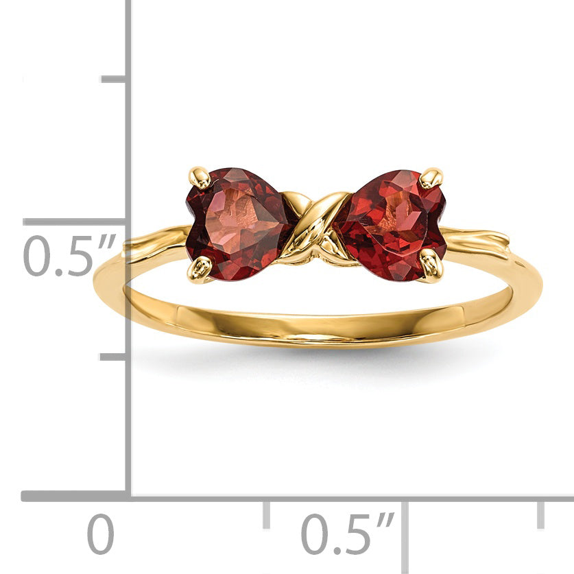 14k Gold Polished Garnet Bow Ring