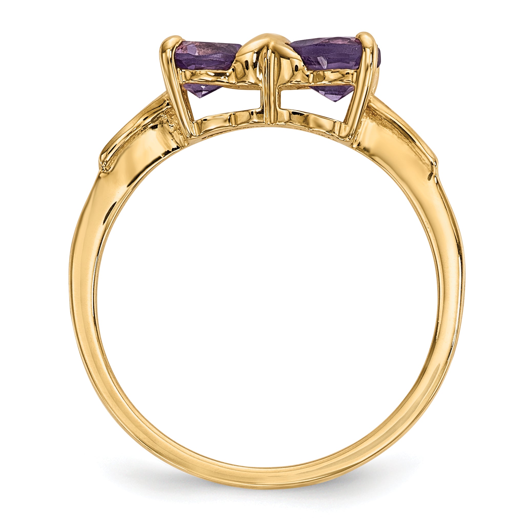14k Gold Polished Amethyst Bow Ring Secondary image