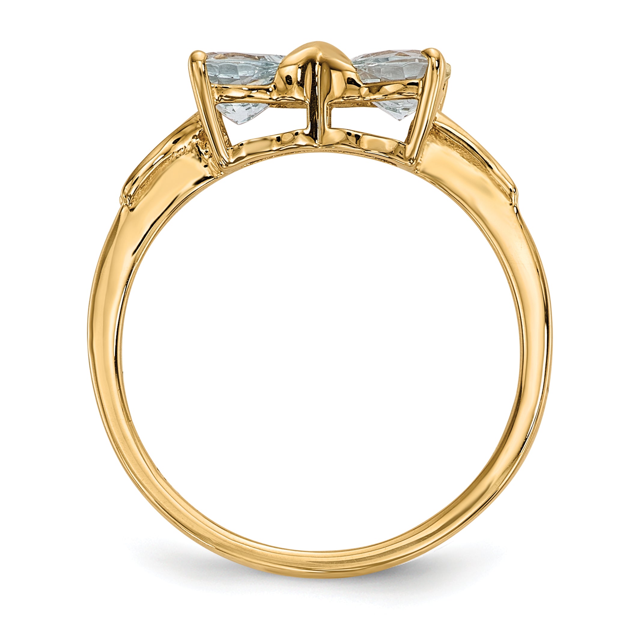 14k Gold Polished Aquamarine Bow Ring Secondary image