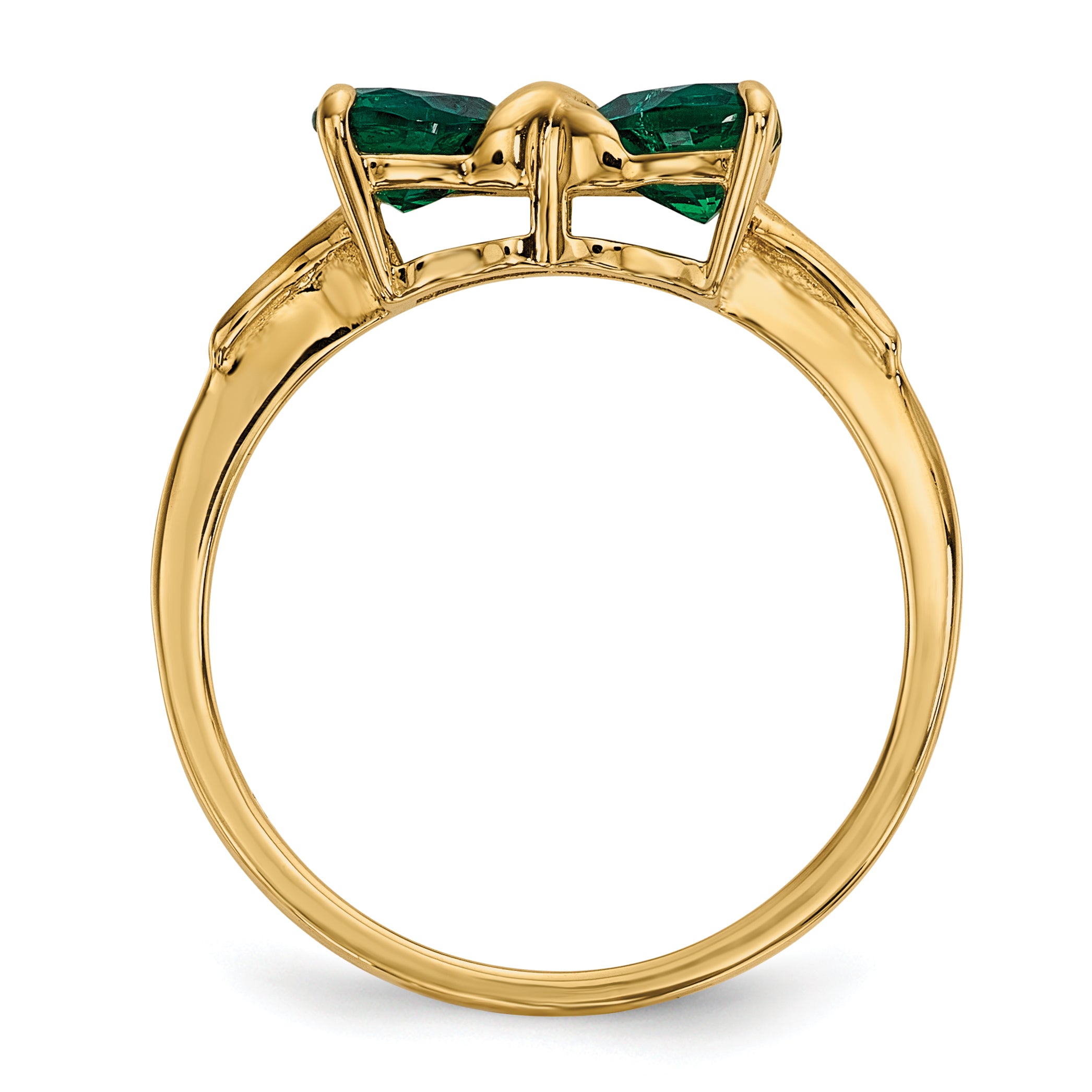 14k Gold Polished Created Emerald Bow Ring Secondary image