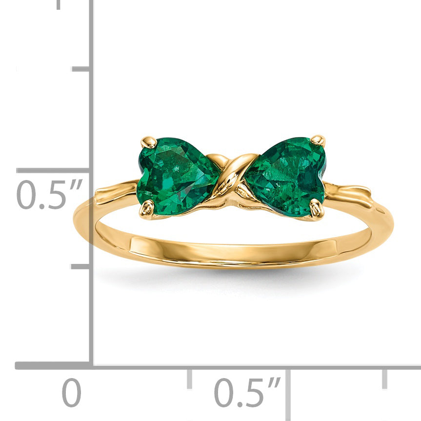 14k Gold Polished Created Emerald Bow Ring