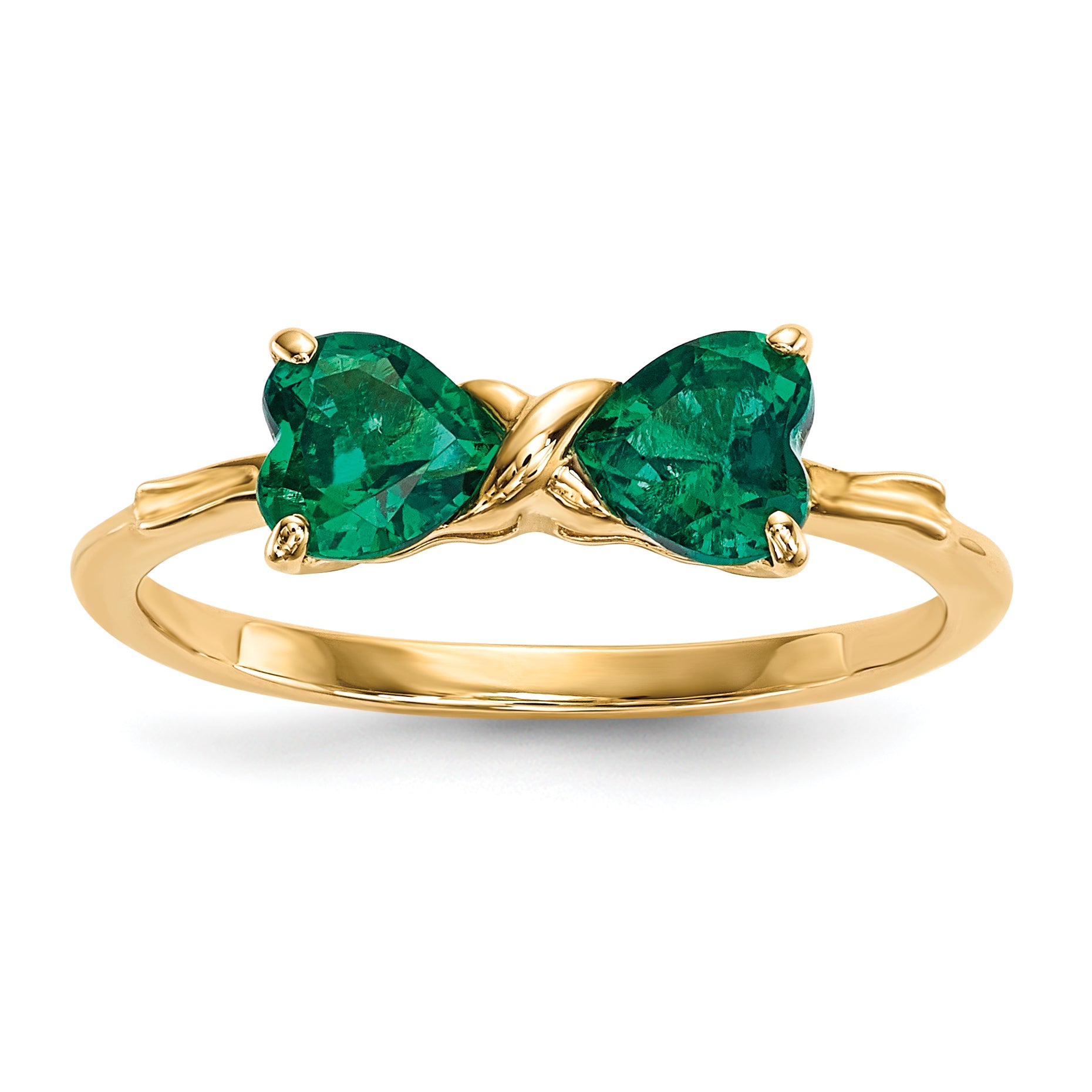 14k Gold Polished Created Emerald Bow Ring Main image