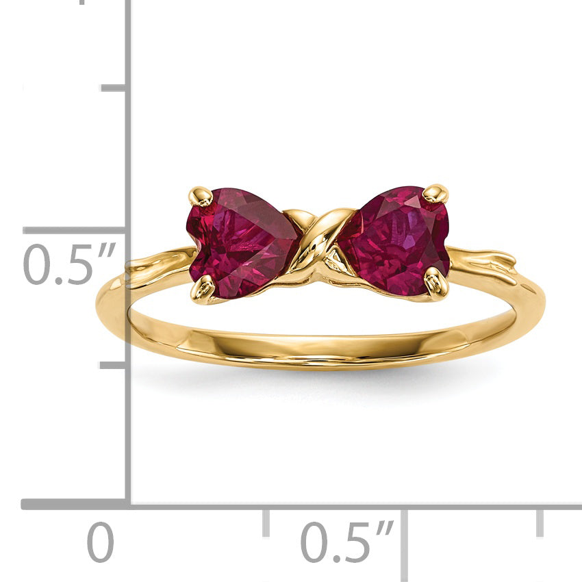 14k Gold Polished Created Ruby Bow Ring