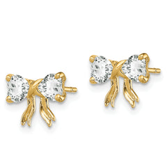 14k Gold Polished White Topaz Bow Post Earrings