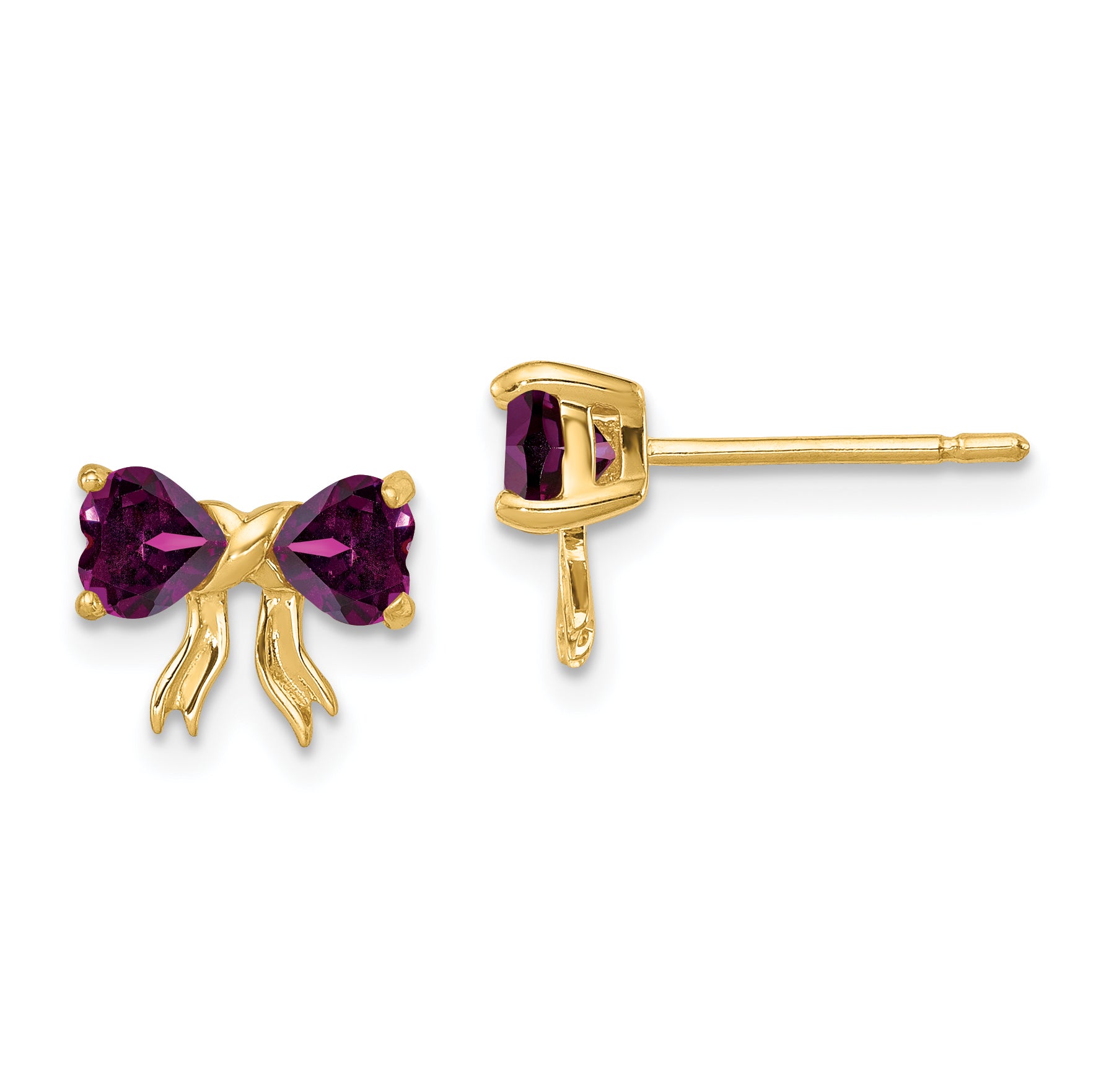 14k Gold Polished Rhodolite Bow Post Earrings Main image