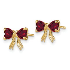 14k Gold Polished Created Ruby Bow Post Earrings