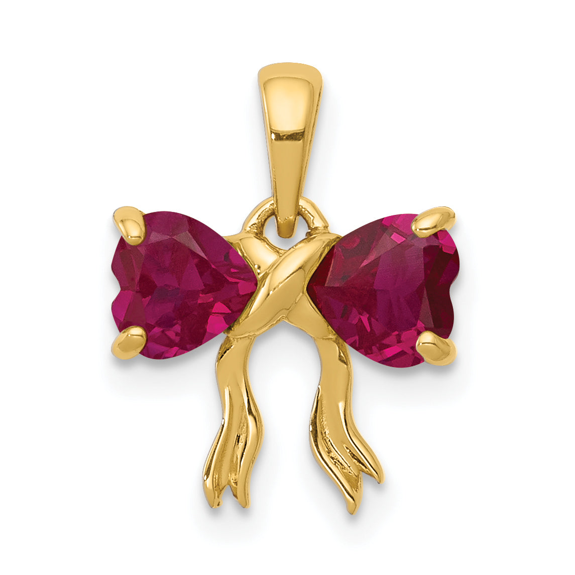 14K Gold Polished Created Ruby Bow Pendant