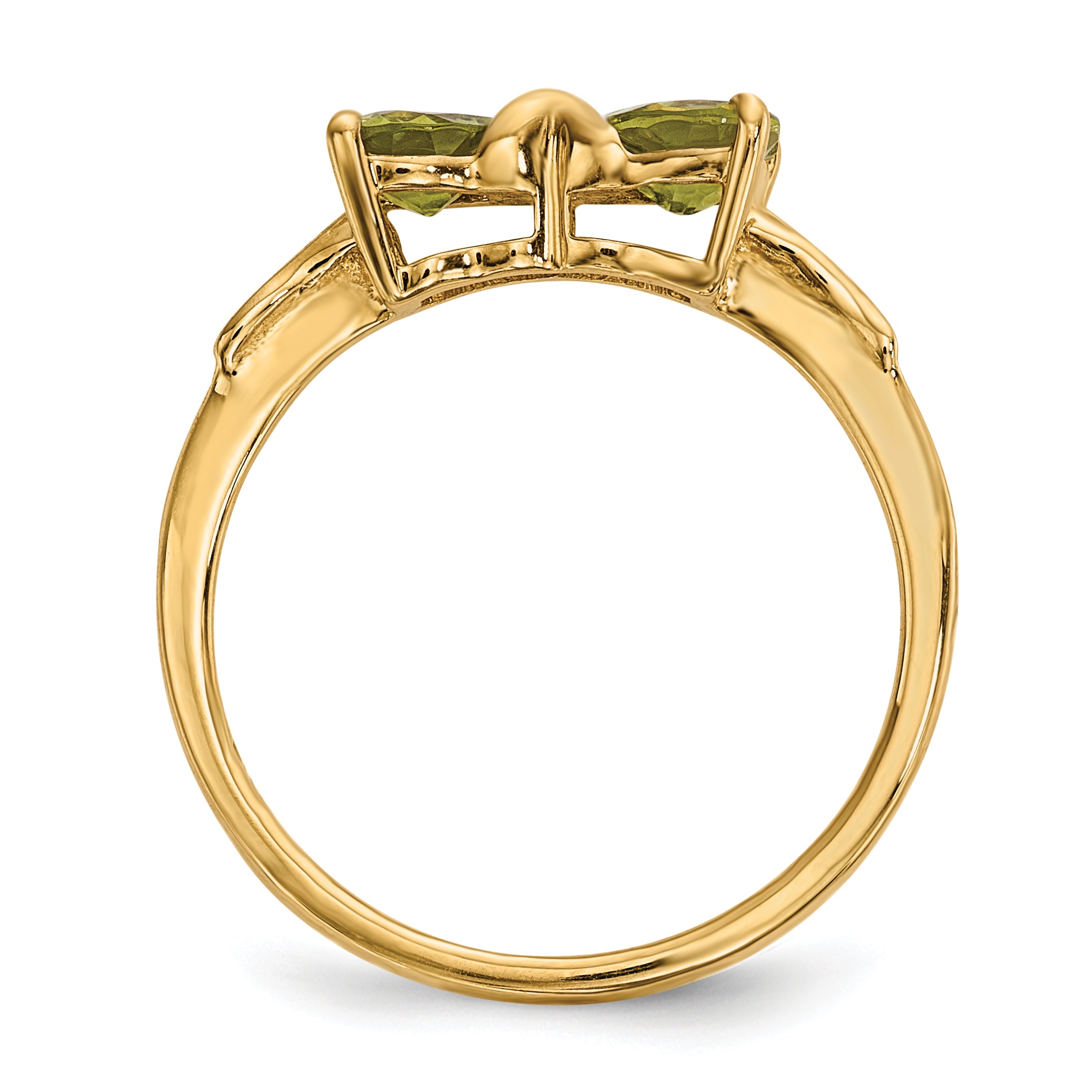 14k Gold Polished Peridot Bow Ring Secondary image