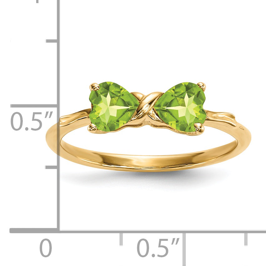 14k Gold Polished Peridot Bow Ring