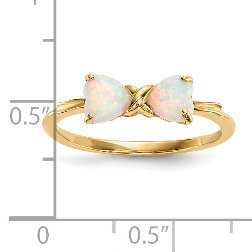 14k Gold Polished Created Opal Bow Ring