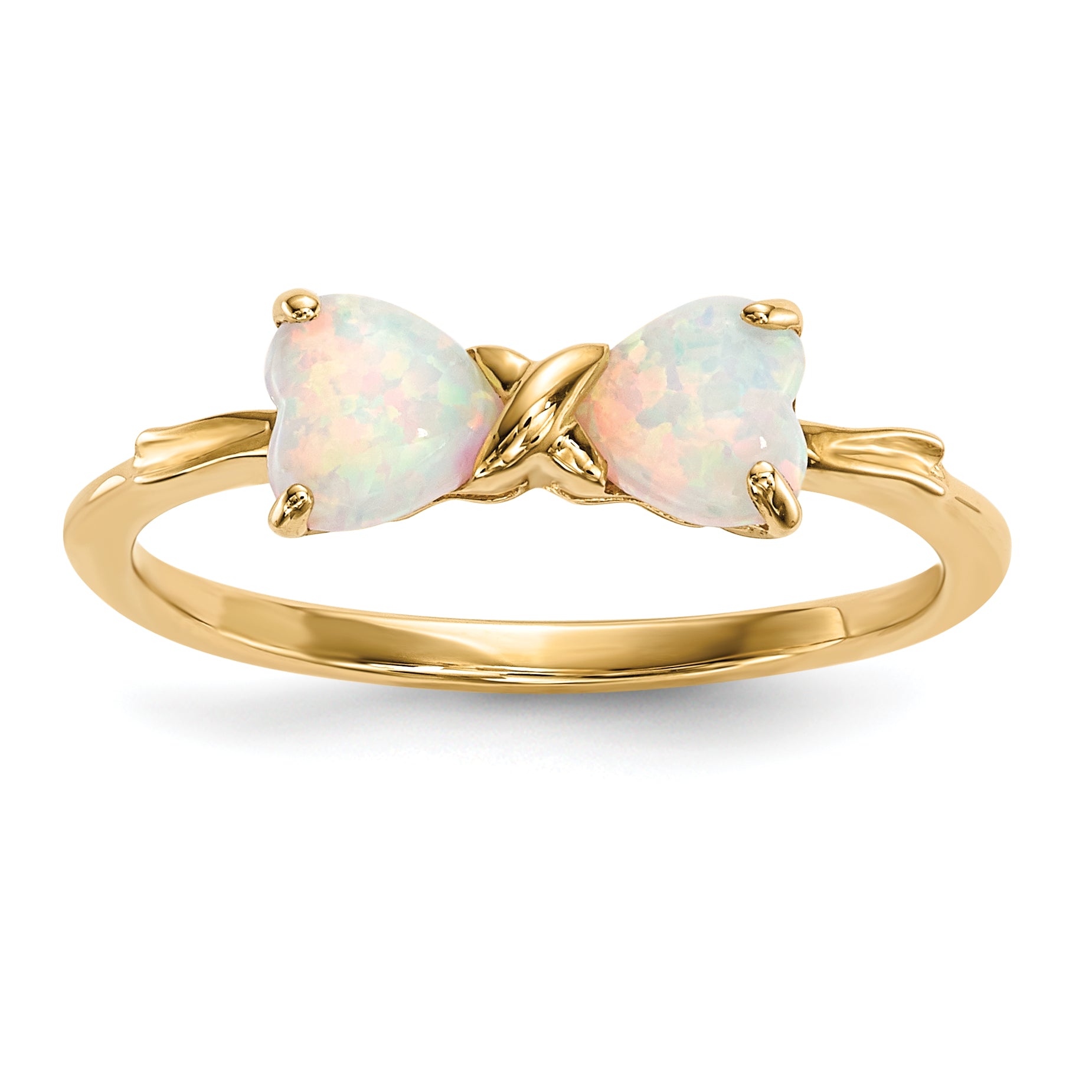14k Gold Polished Created Opal Bow Ring