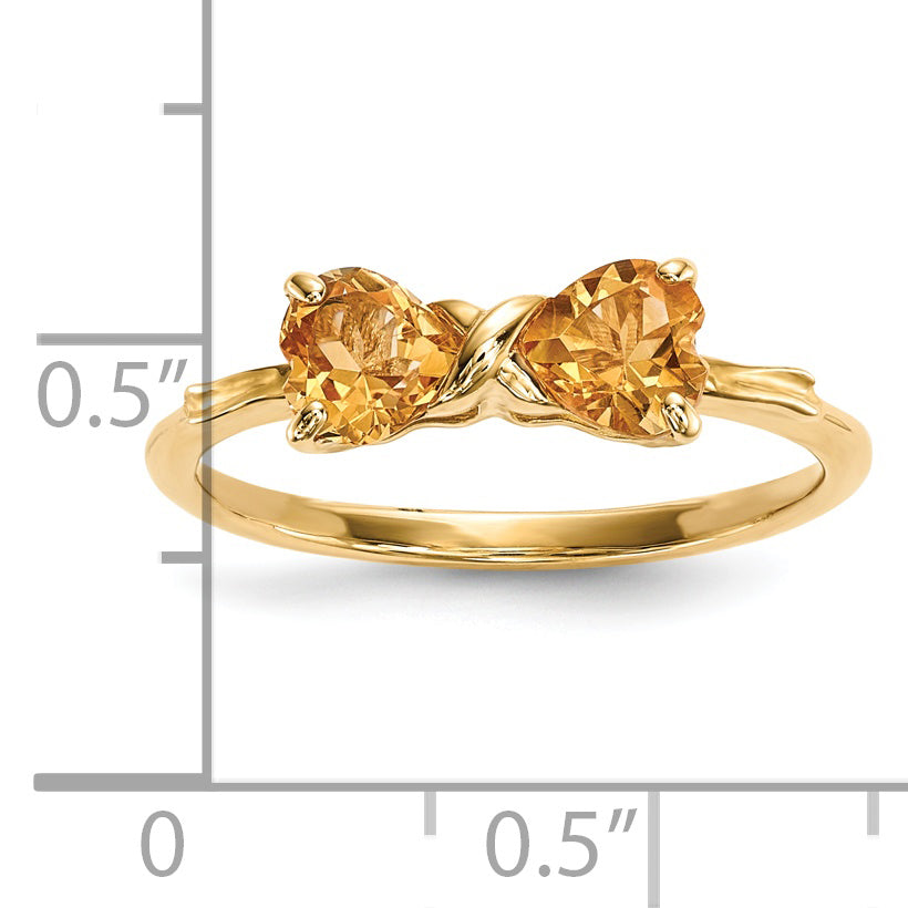 14k Gold Polished Citrine Bow Ring