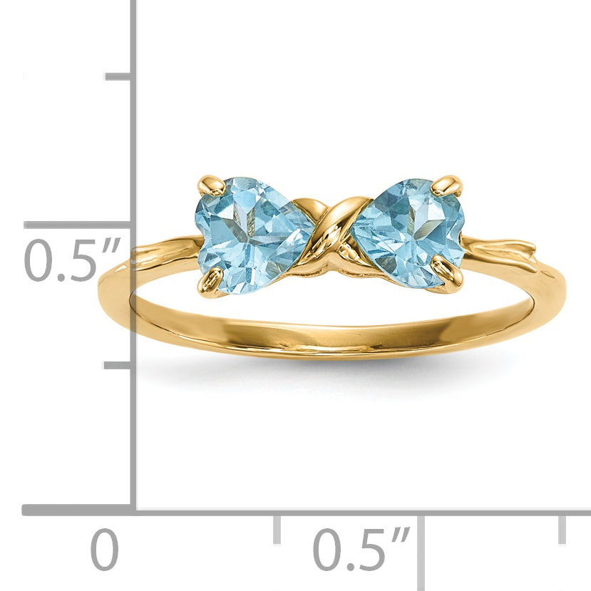 14k Gold Polished Light Swiss Blue Topaz Bow Ring