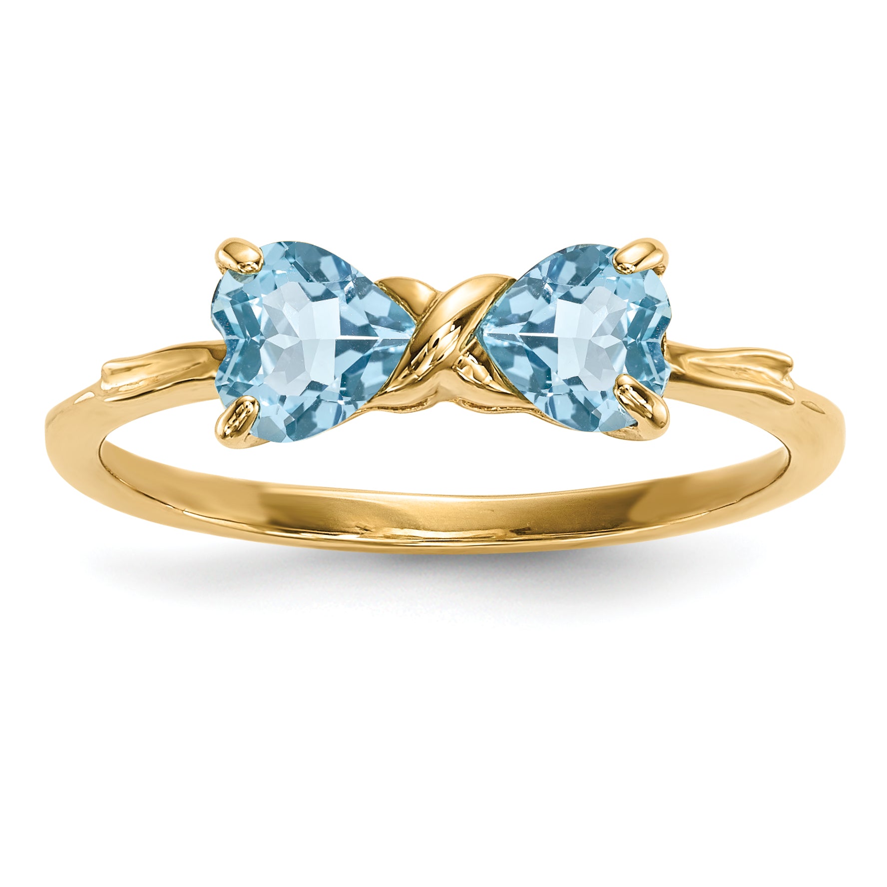 14k Gold Polished Light Swiss Blue Topaz Bow Ring