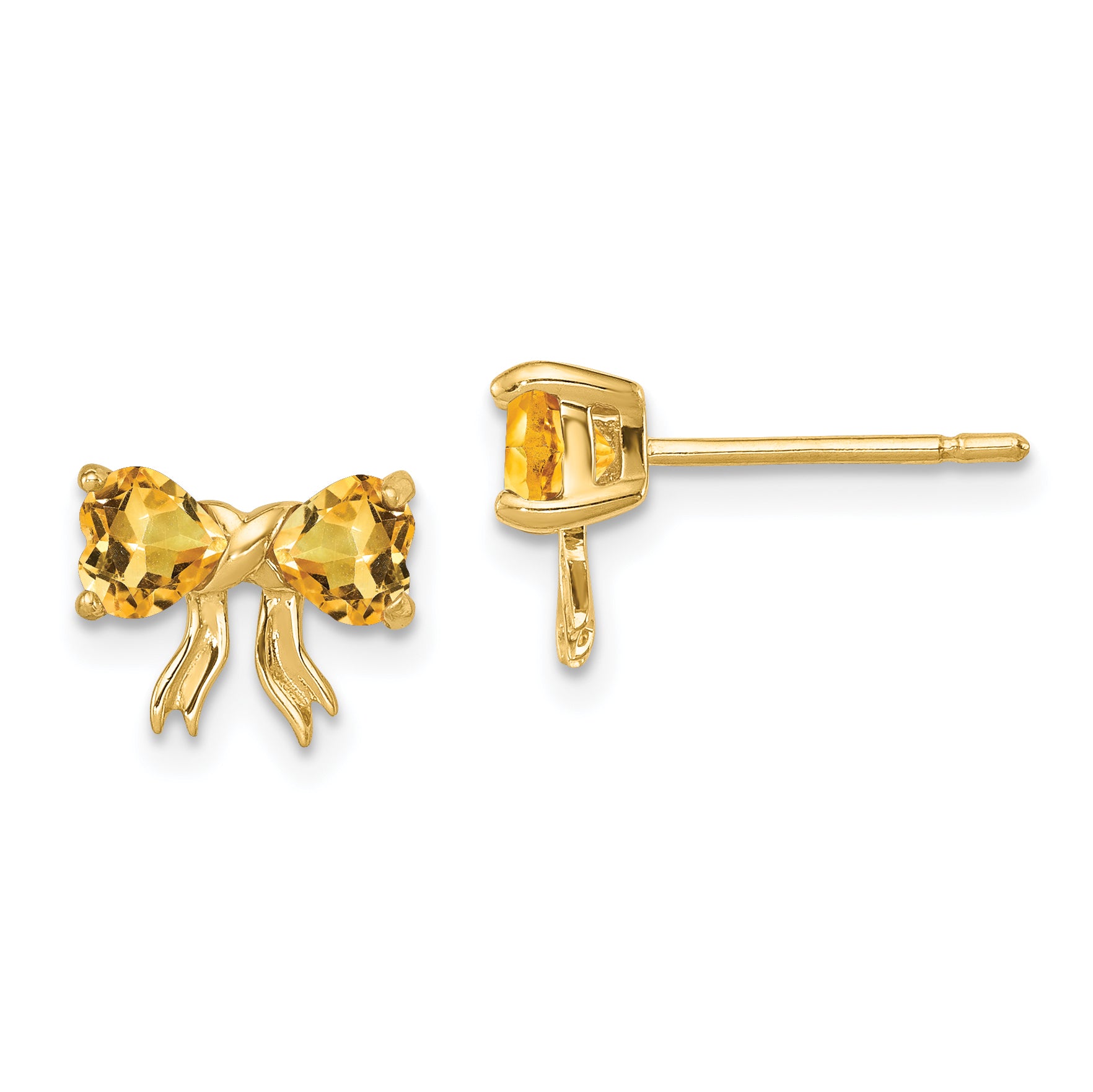 14k Gold Polished Citrine Bow Post Earrings