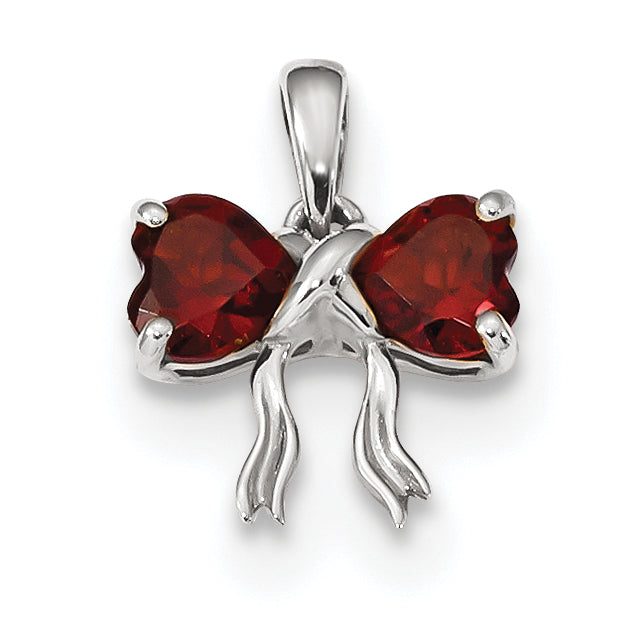 14K White Gold Polished Garnet Bow Pendant
