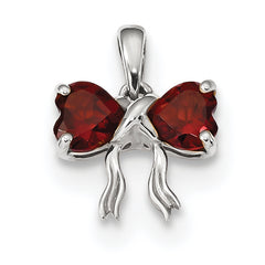 14K White Gold Polished Garnet Bow Pendant