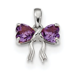 14K White Gold Polished Amethyst Bow Pendant