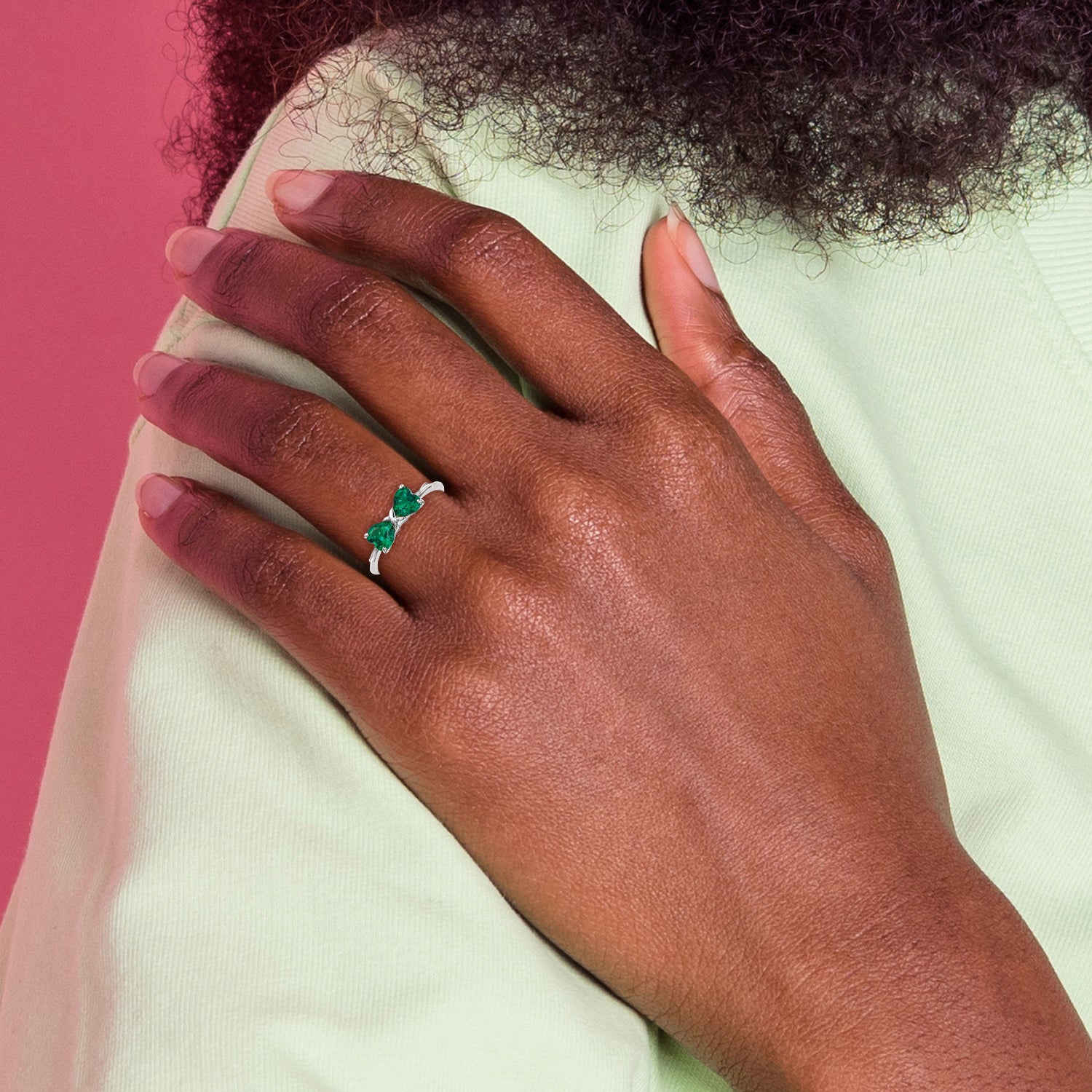 14k White Gold Polished Created Emerald Bow Ring