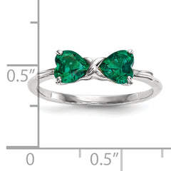 14k White Gold Polished Created Emerald Bow Ring
