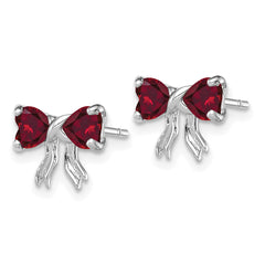 14k White Gold Polished Created Ruby Bow Post Earrings