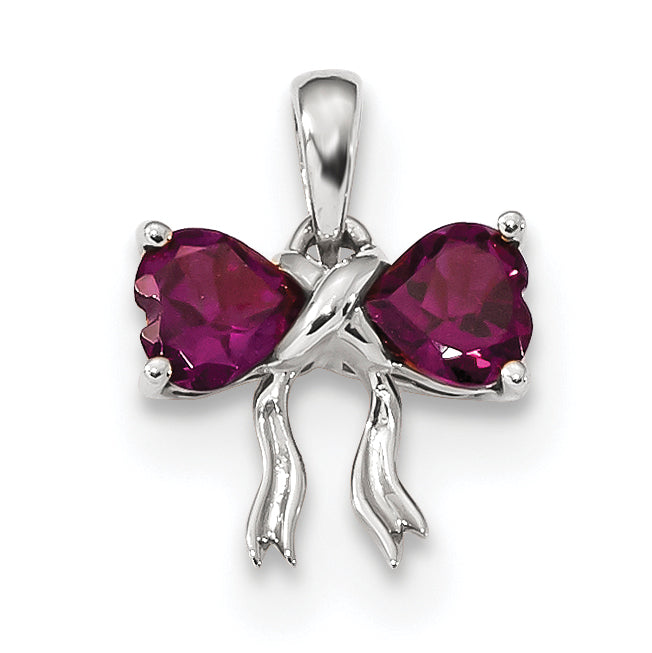 14K White Gold Polished Rhodolite Bow Pendant