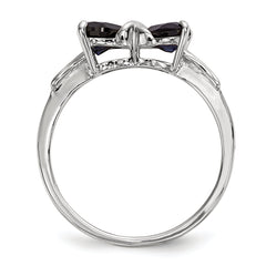 14k White Gold Polished Created Sapphire Bow Ring