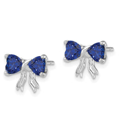 14k White Gold Polished Created Sapphire Bow Post Earrings