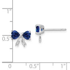 14k White Gold Polished Created Sapphire Bow Post Earrings