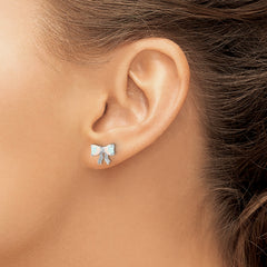 14k White Gold Polished Created Opal Bow Post Earrings