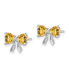 14k White Gold Polished Citrine Bow Post Earrings