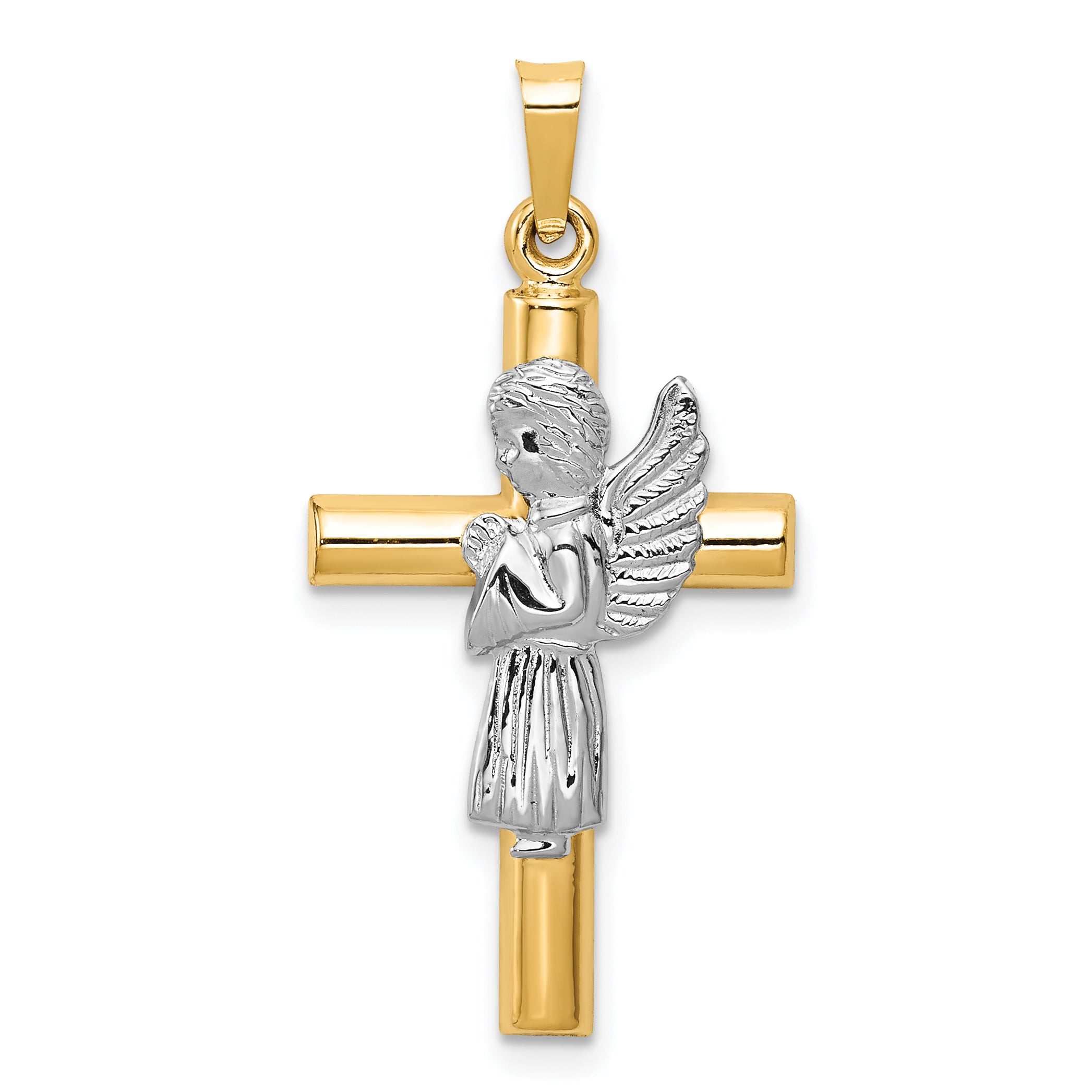 14K Two-Tone Angel & Cross Pendant Main image