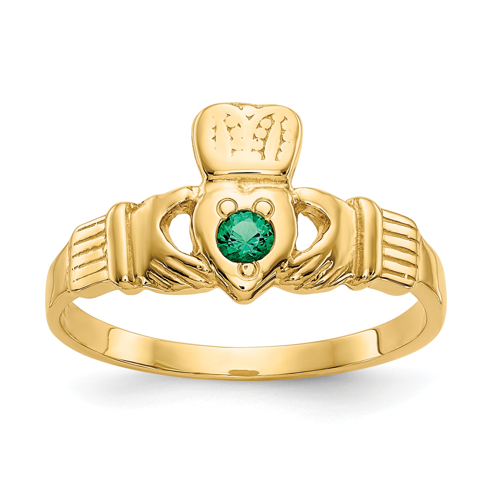 14k Green CZ Claddagh Ring