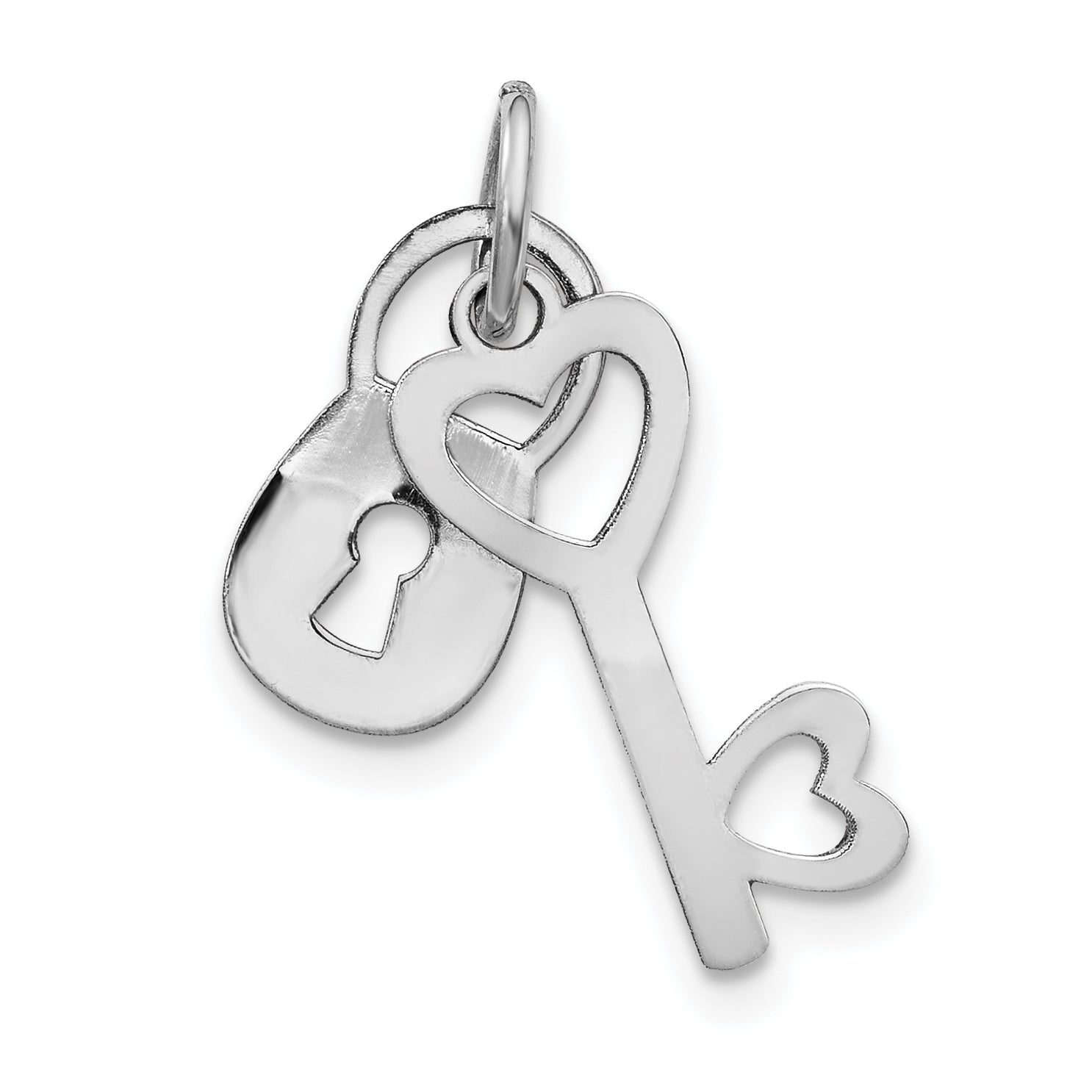 14K White Gold Polished Lock & Key Charm Main image