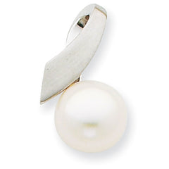 14K White Gold 8-9mm Button FW Cultured Pearl Satin Finish Pendant Slide