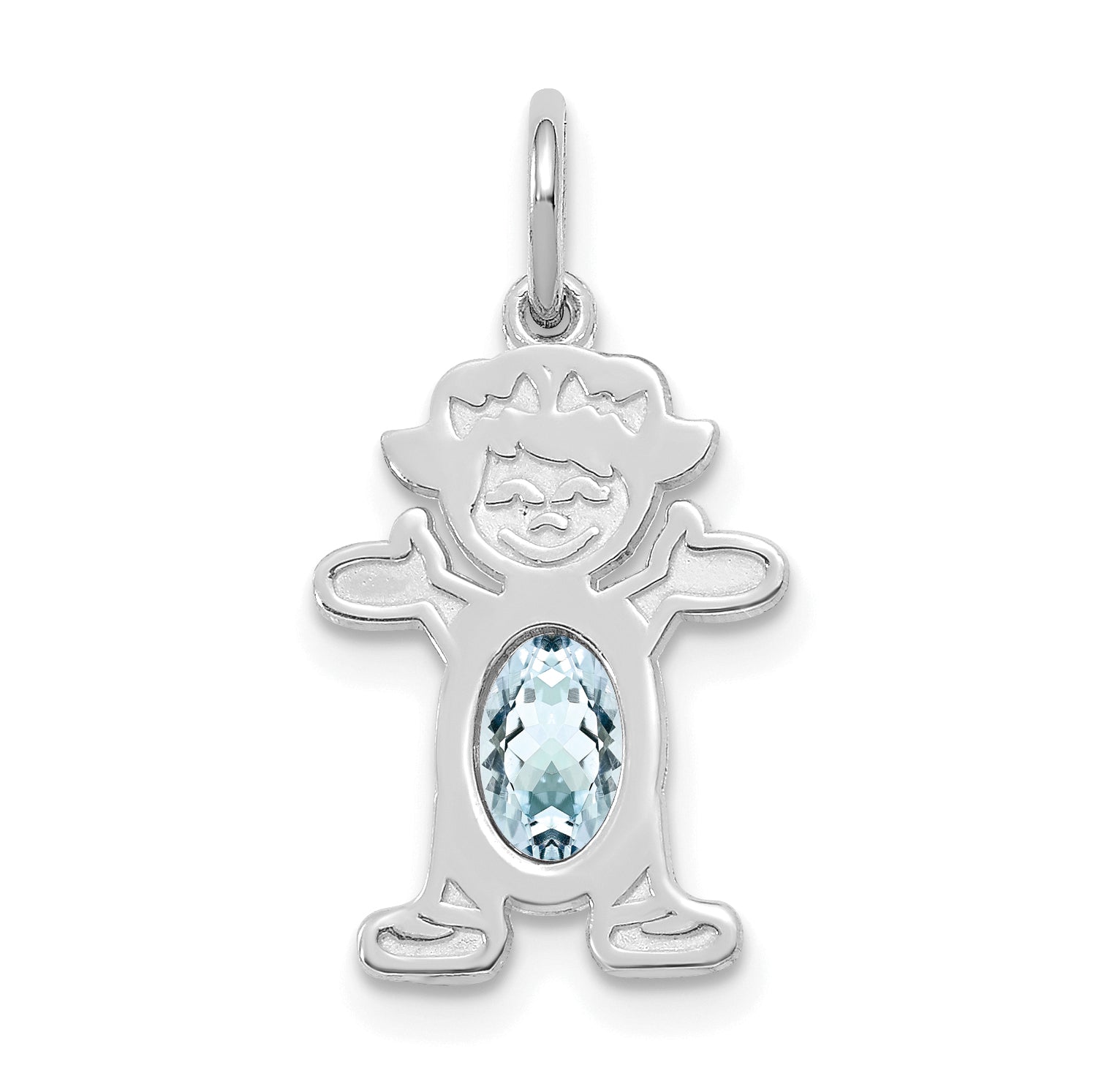 14K White Gold Girl 6x4 Oval Genuine Aquamarine-March Main image