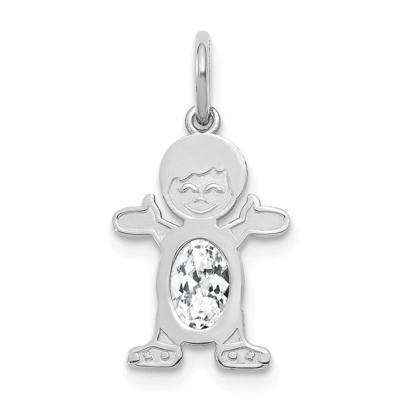 14K White Gold Boy 6x4 Oval Genuine White Topaz-April Main image