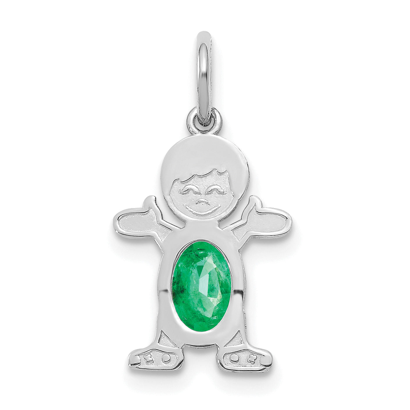 14K White Gold Boy 6x4 Oval Genuine Emerald-May Main image