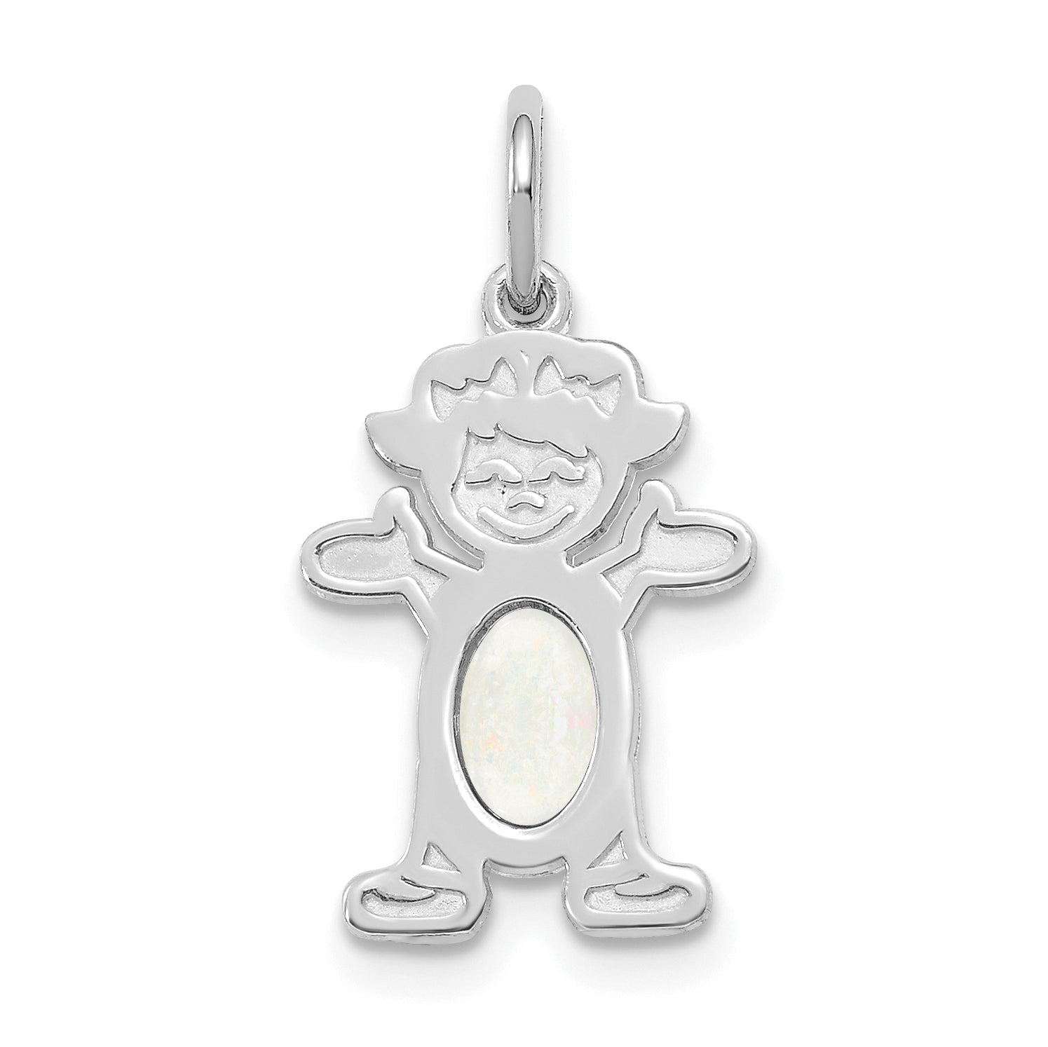 14K White Gold Girl 6x4 Oval Genuine Opal-October Main image