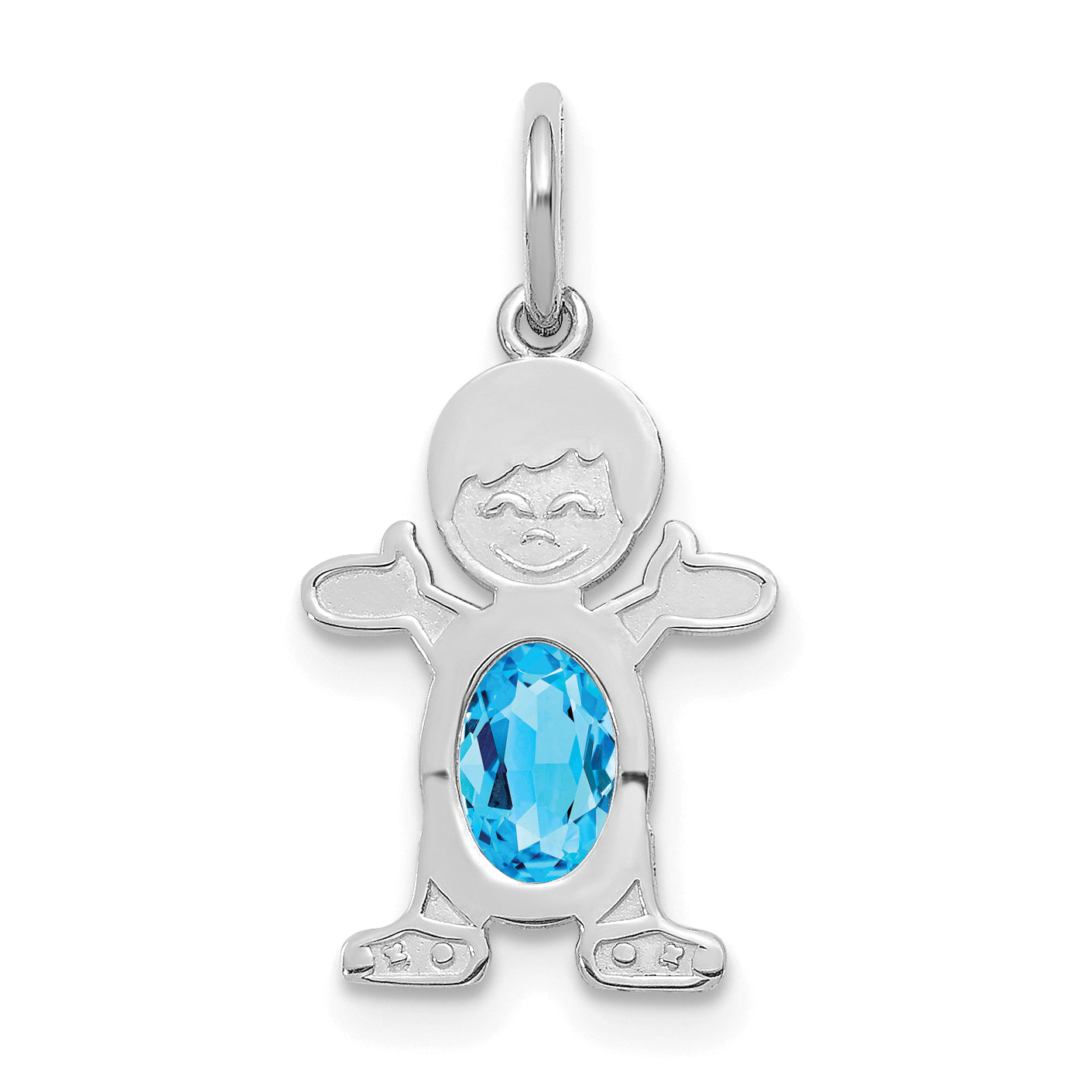 14K White Gold Boy 6x4 Oval Genuine Blue Topaz-December Main image